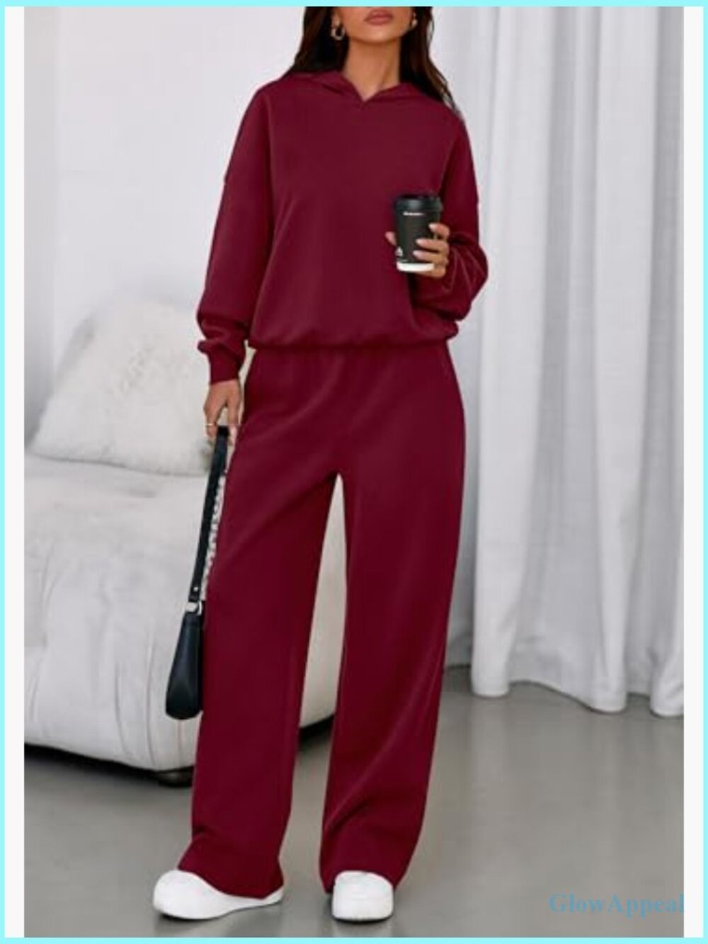Women's 2 Piece Sweatsuit Set Hoodie and Wide Leg Pants with Pockets - Picture 2 of 7